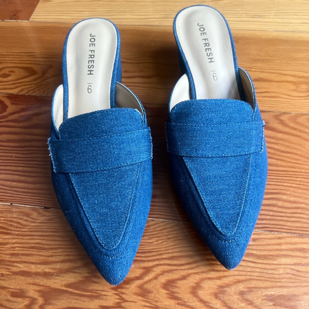 Joe Fresh blue jean slip on mule